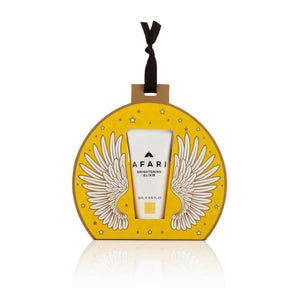 Housed in a bold yellow and gold printed bauble, the Afari Brightening Elixir Bauble includes a 15ml version of our award-winning dark spot serum. 