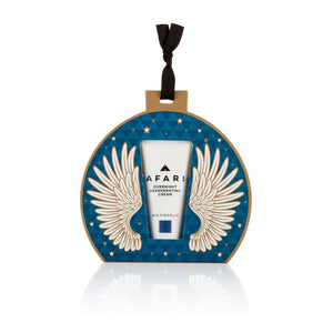 Housed in a midnight blue printed Christmas bauble, the Afari Overnight Regenerating Cream 15ml is an intensive overnight treatment